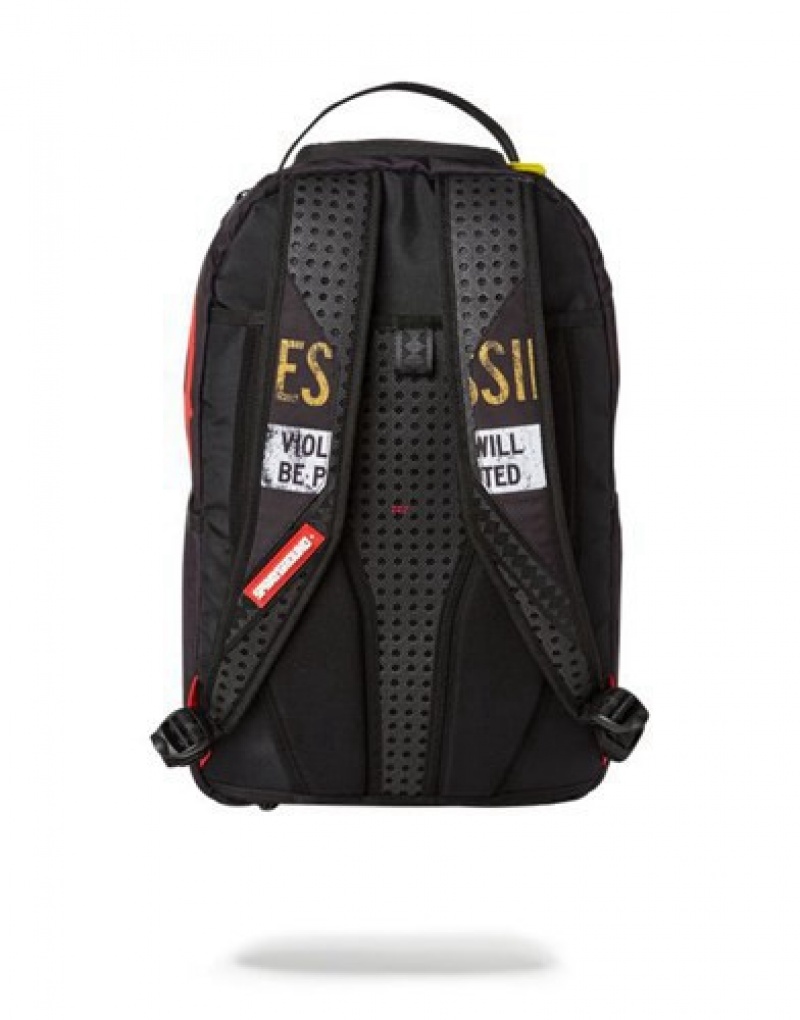 Black / Red Sprayground No Trespassing Backpacks | 93280-WOPJ