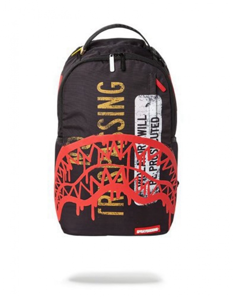 Black / Red Sprayground No Trespassing Backpacks | 93280-WOPJ