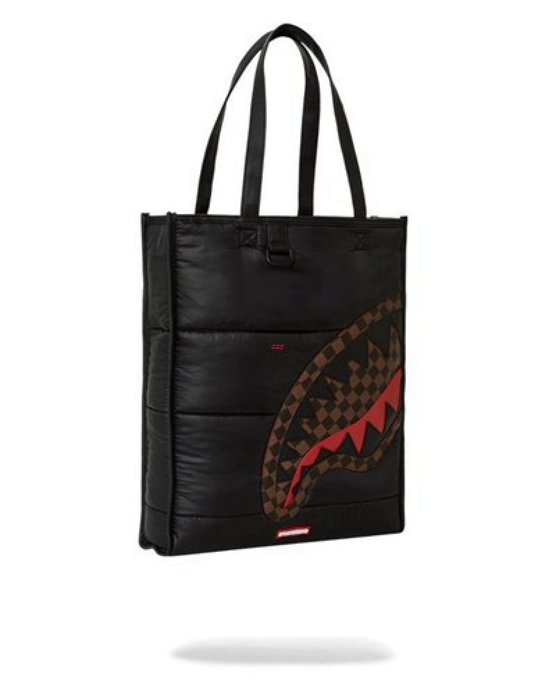 Black / Red Sprayground Puffer Shark Vail Flex Tote Bags | 20963-KCAU