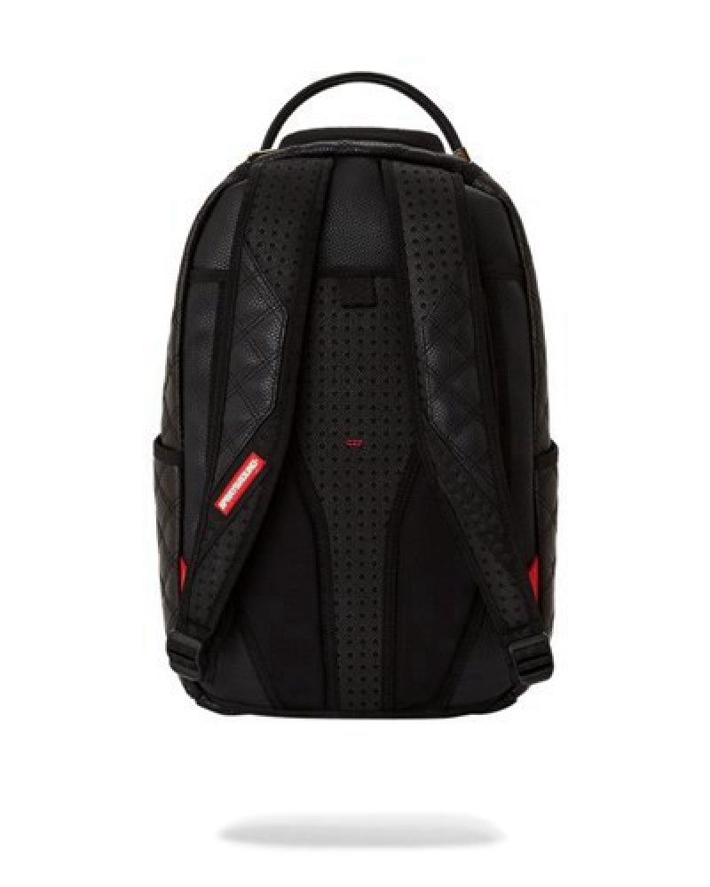 Black / Red Sprayground Quilt Hand Painted Diablo Bear (Dlxv) Backpacks | 83590-DXQZ