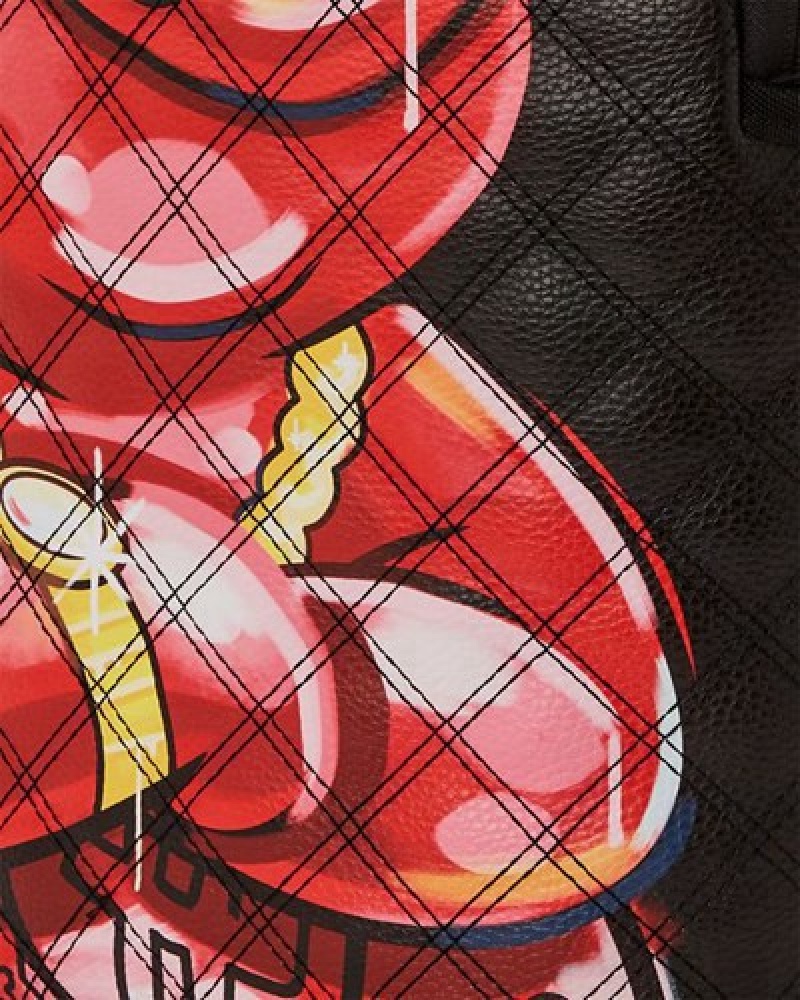 Black / Red Sprayground Quilt Hand Painted Diablo Bear (Dlxv) Backpacks | 83590-DXQZ