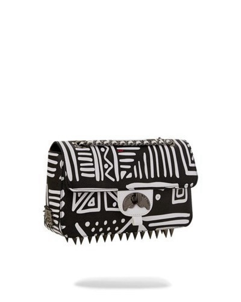 Black / White Sprayground A.I.8 African Intelligence - Origin Story Shark Handbag | 16782-UFWX