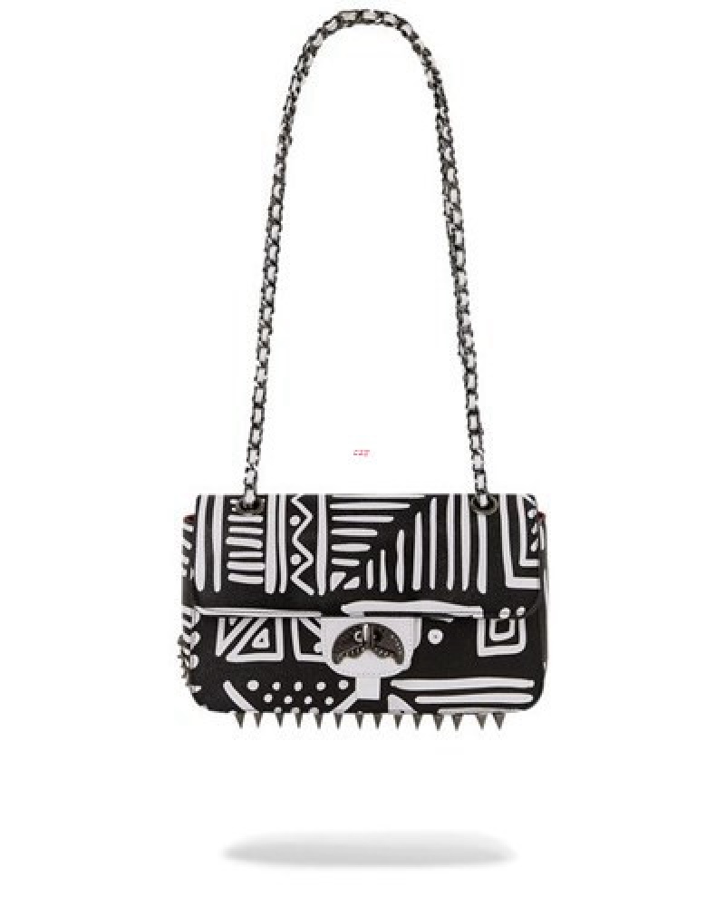 Black / White Sprayground A.I.8 African Intelligence - Origin Story Shark Handbag | 16782-UFWX