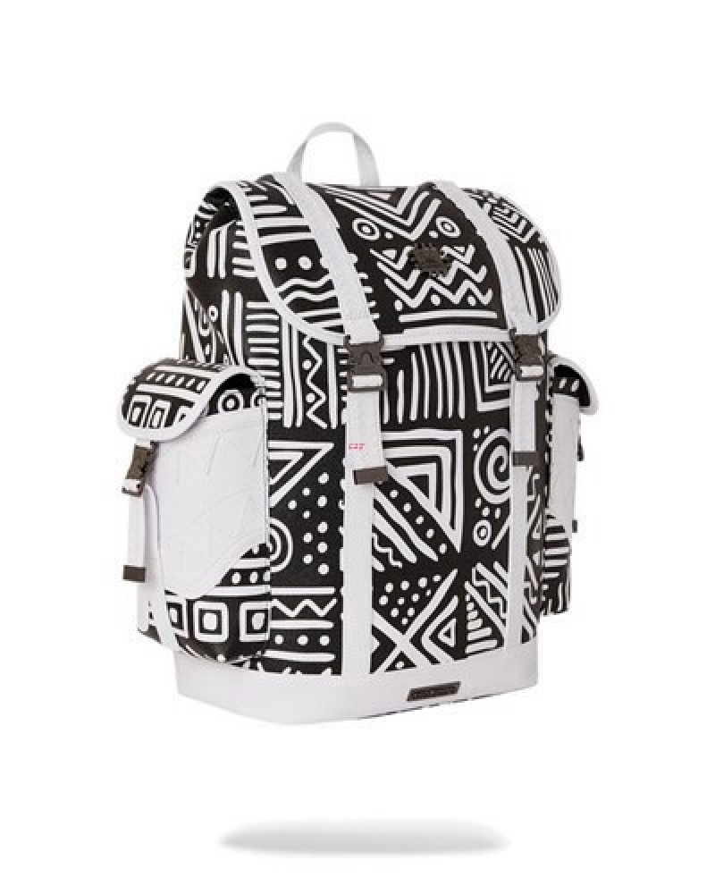 Black / White Sprayground A.I.8 African Intelligence - Origin Story Monte Carlo Backpacks | 31620-YSHX