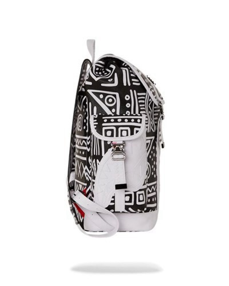 Black / White Sprayground A.I.8 African Intelligence - Origin Story Monte Carlo Backpacks | 31620-YSHX