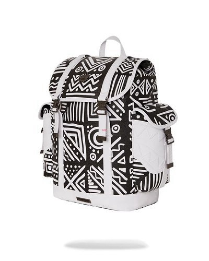 Black / White Sprayground A.I.8 African Intelligence - Origin Story Monte Carlo Backpacks | 31620-YSHX