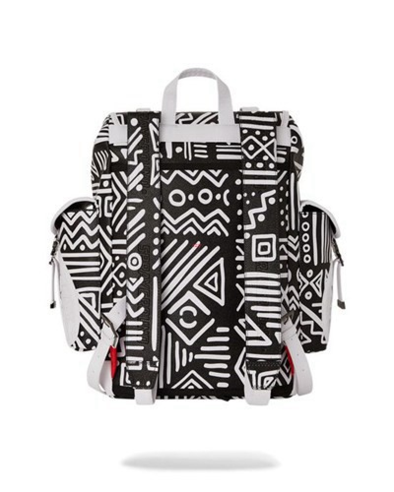 Black / White Sprayground A.I.8 African Intelligence - Origin Story Monte Carlo Backpacks | 31620-YSHX