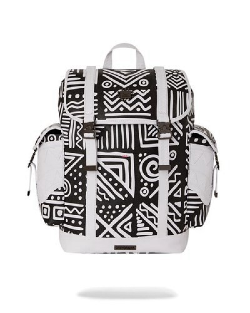 Black / White Sprayground A.I.8 African Intelligence - Origin Story Monte Carlo Backpacks | 31620-YSHX