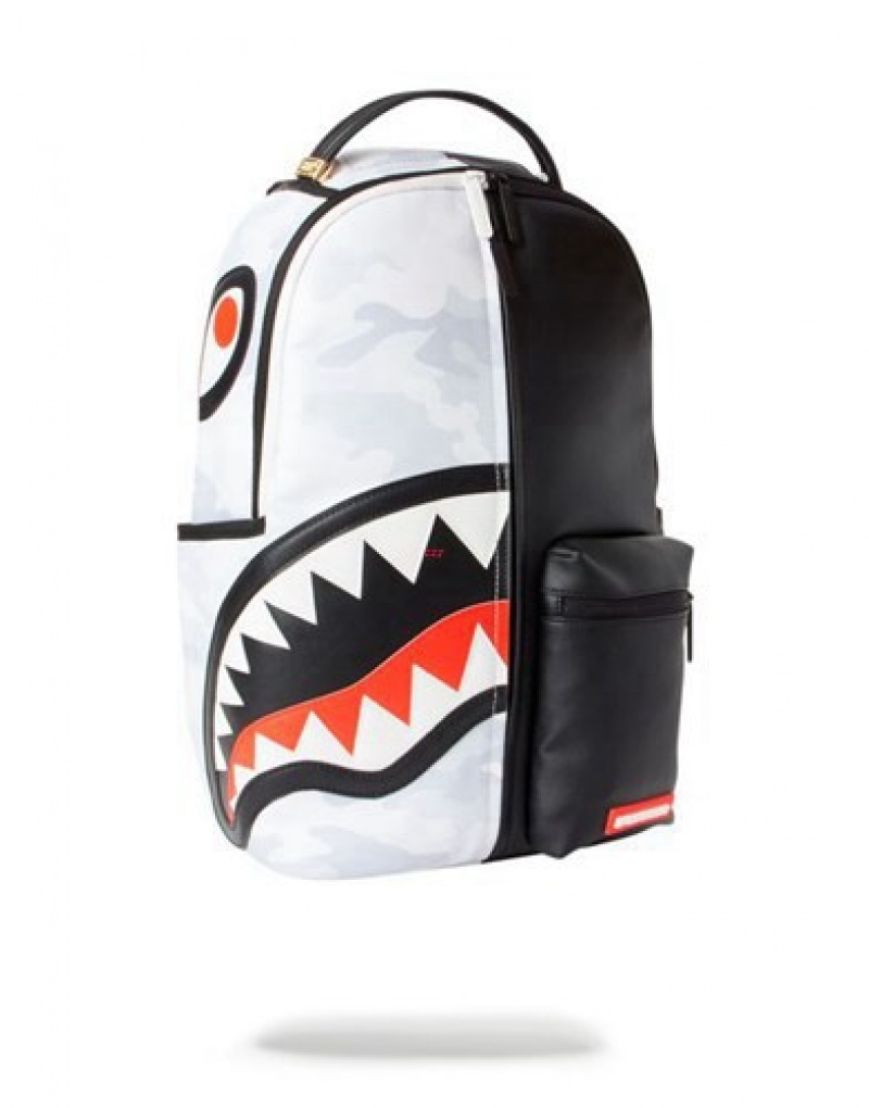 Black / White Sprayground Damage Control Backpacks | 02378-KETU