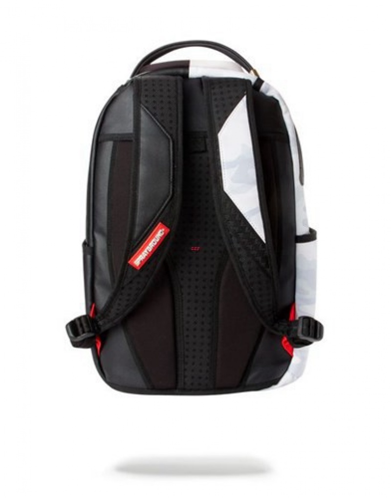 Black / White Sprayground Damage Control Backpacks | 02378-KETU