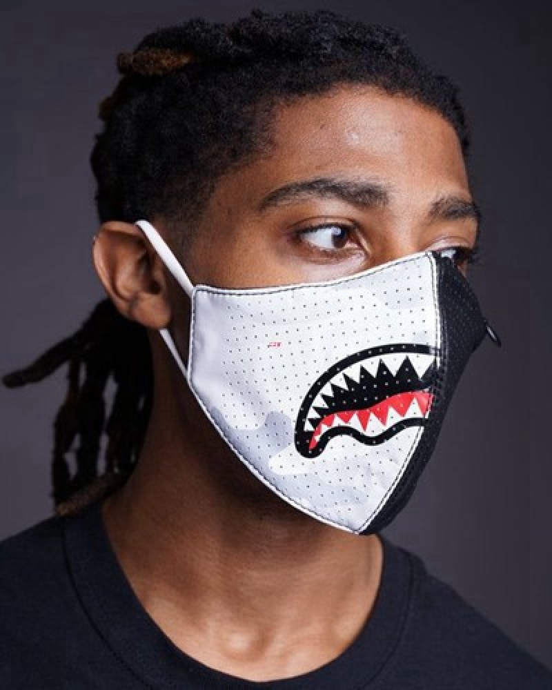 Black / White Sprayground Damage Control Stash Pocket Vegan Leather Face Masks | 04125-JHFV