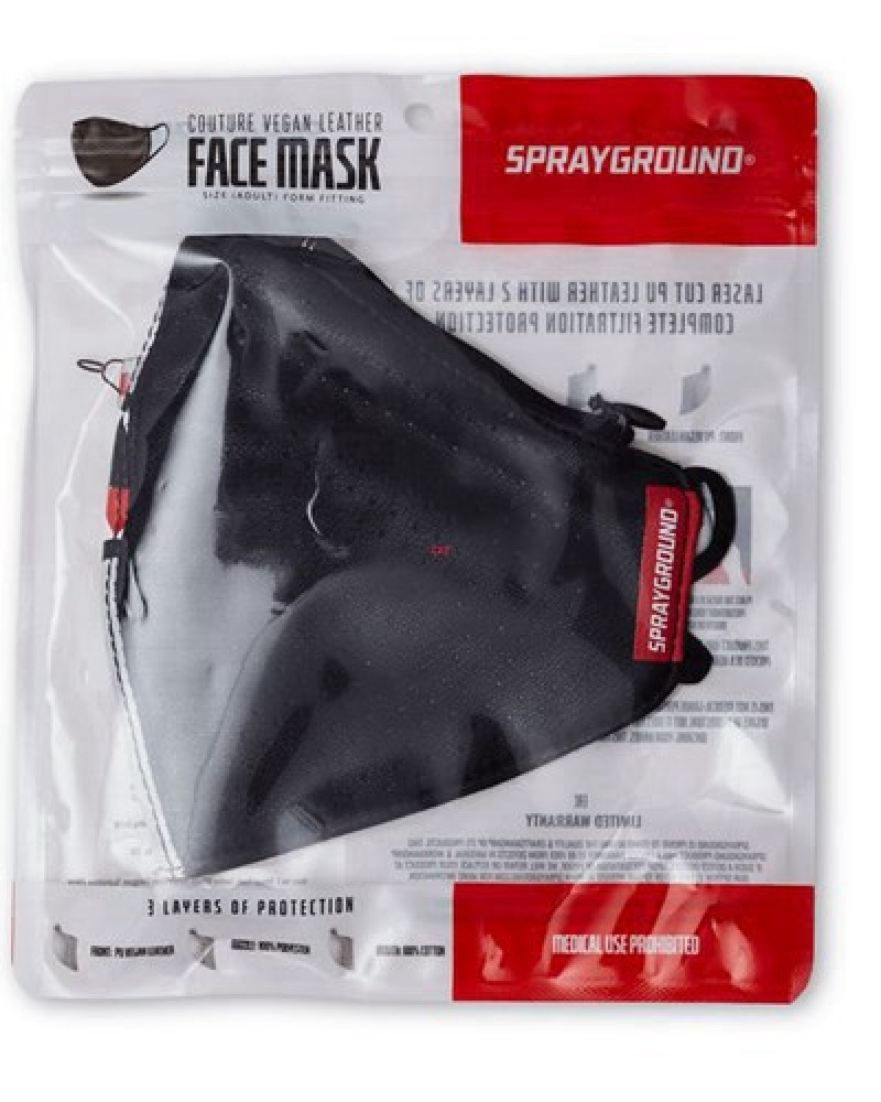 Black / White Sprayground Damage Control Stash Pocket Vegan Leather Face Masks | 04125-JHFV