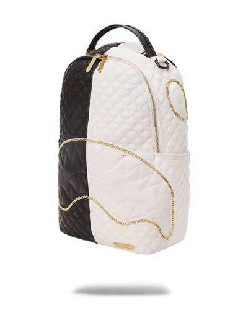 Black / White Sprayground Leveled Up Split Quilt Shark (Dlxv) Backpacks | 36219-HSTW