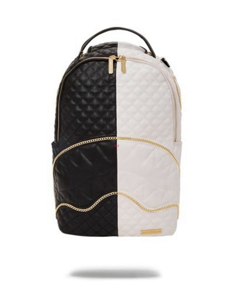 Black / White Sprayground Leveled Up Split Quilt Shark (Dlxv) Backpacks | 36219-HSTW