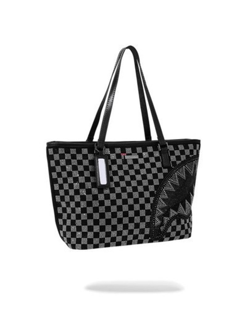 Black / White Sprayground Light Years Ahead Tote Bags | 65840-AZWH