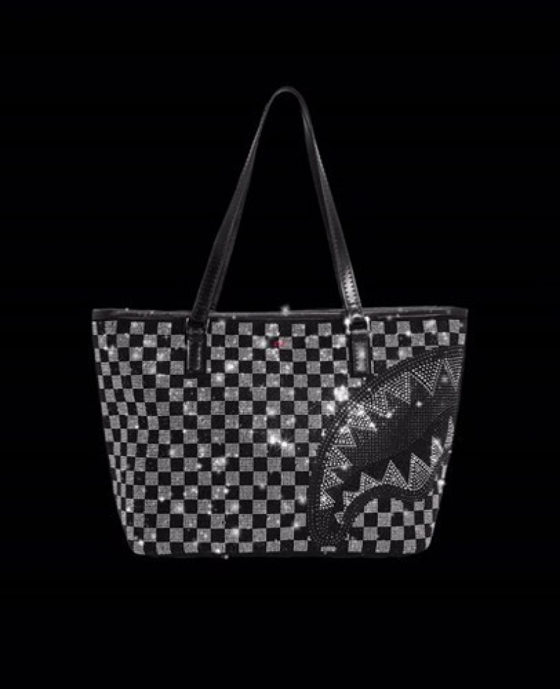 Black / White Sprayground Light Years Ahead Tote Bags | 65840-AZWH