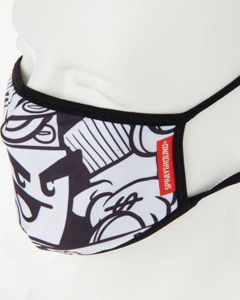 Black / White Sprayground Money Boys Form-fitting Face Masks | 81564-EUYX