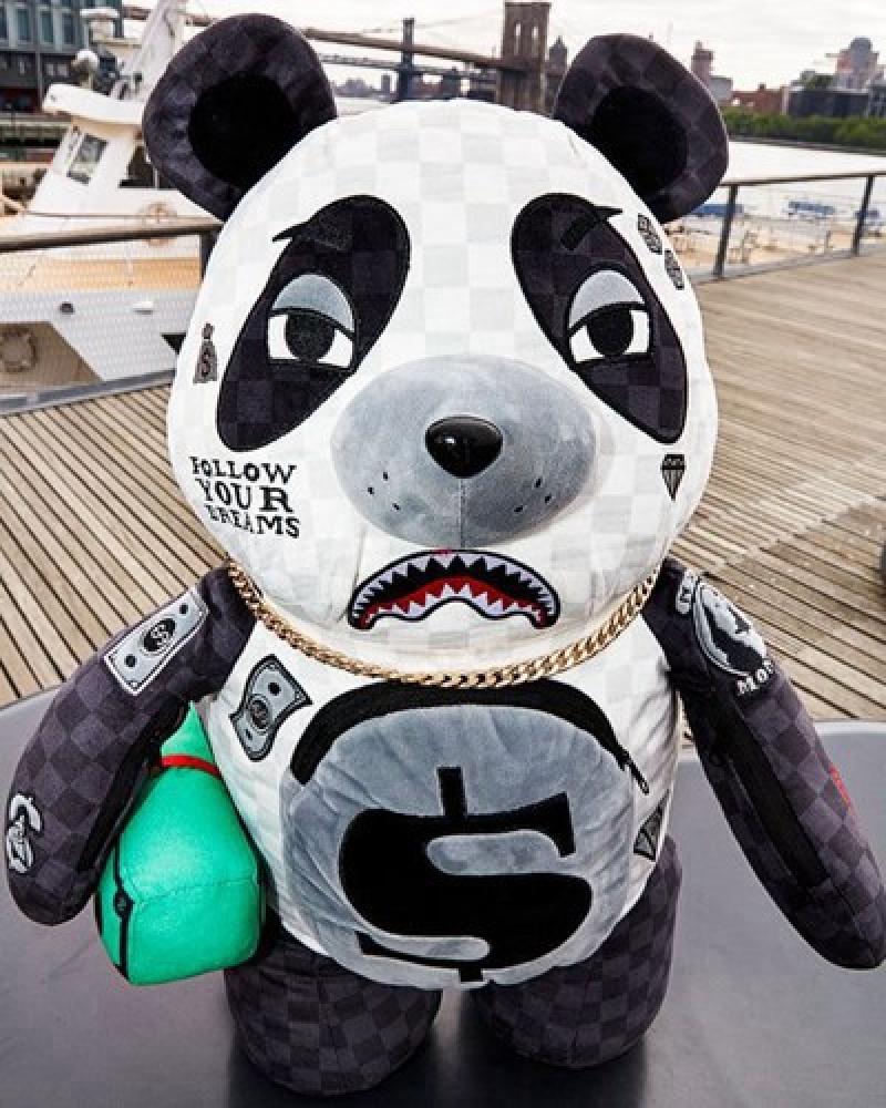 Black / White Sprayground Moneybear Teddybear Panda Backpacks | 94062-ZKXT