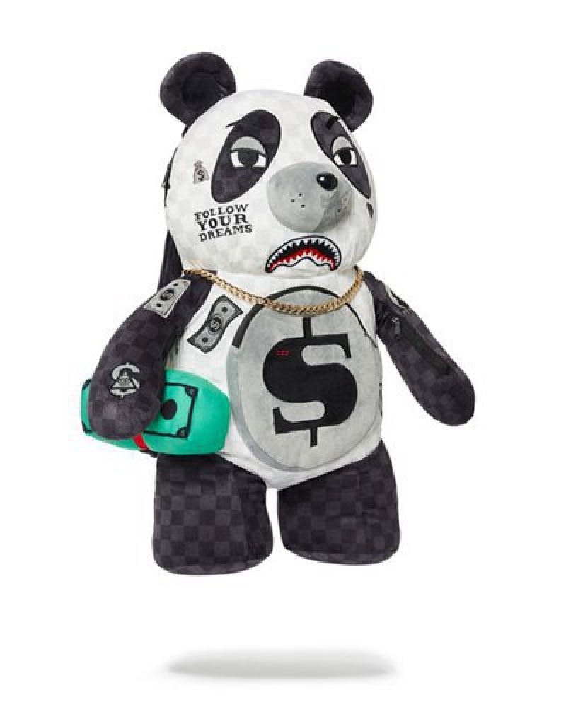 Black / White Sprayground Moneybear Teddybear Panda Backpacks | 94062-ZKXT