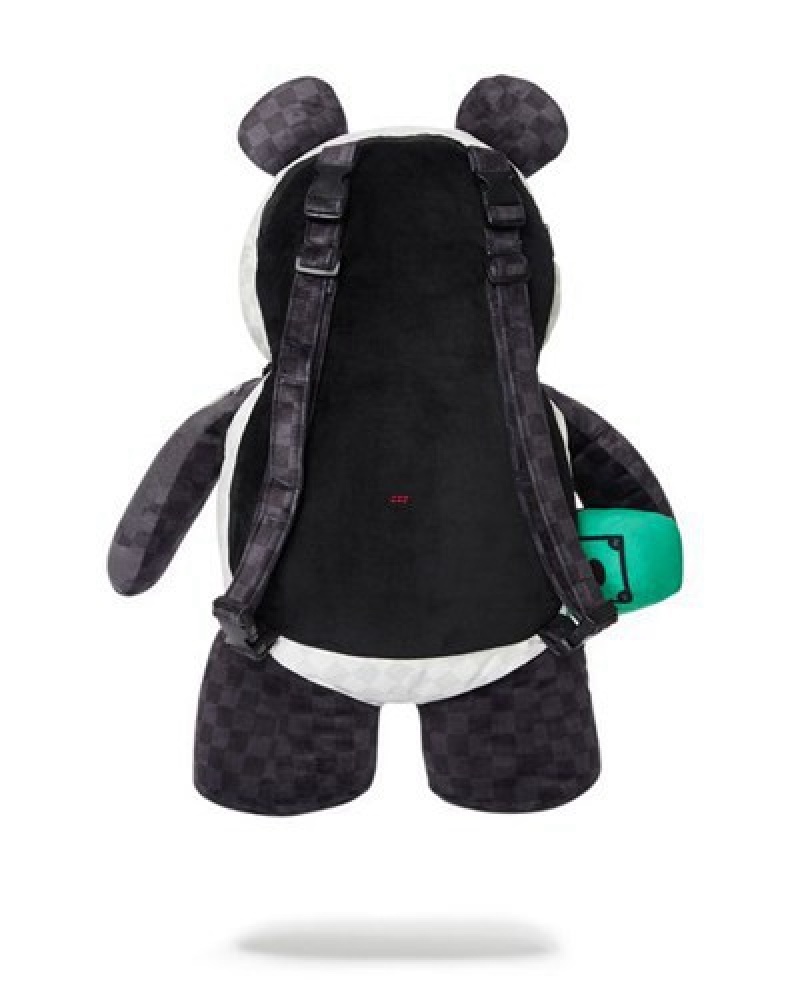 Black / White Sprayground Moneybear Teddybear Panda Backpacks | 94062-ZKXT