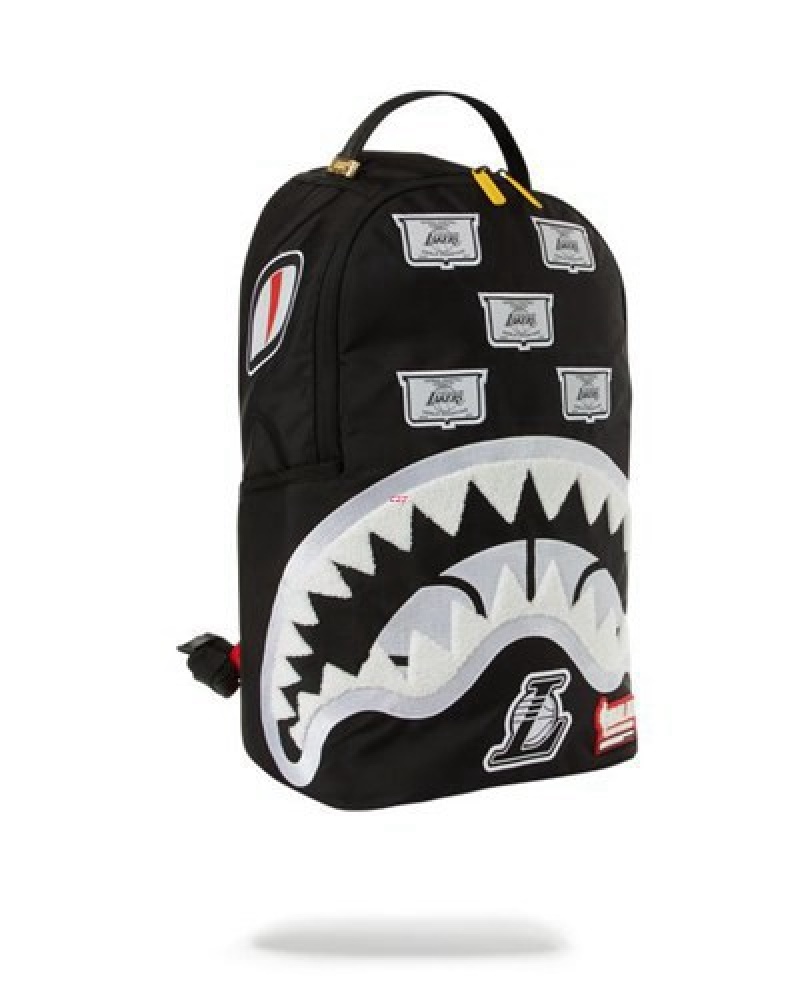 Black / White Sprayground Nbalab: La Lakers Championship Backpacks | 60935-FGMZ