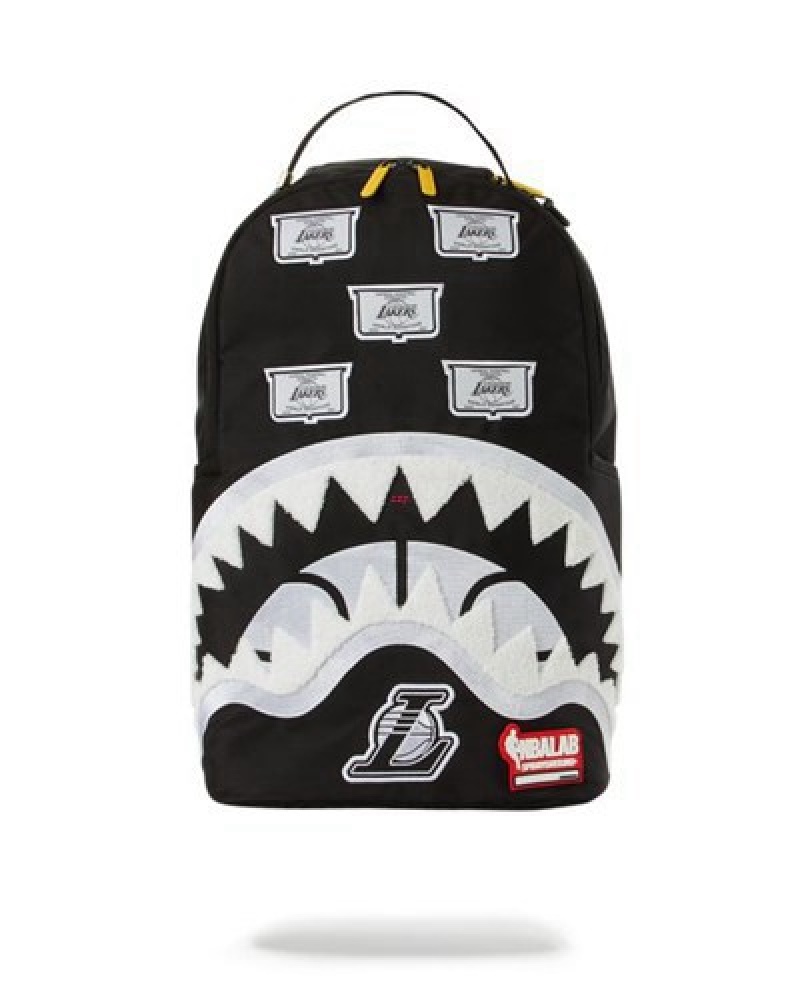 Black / White Sprayground Nbalab: La Lakers Championship Backpacks | 60935-FGMZ