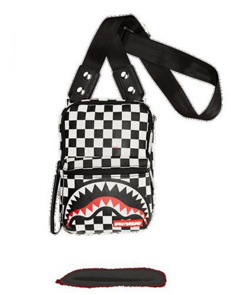 Black / White Sprayground Reflective Sharks In Paris Crossbody Bags | 96215-BAWE