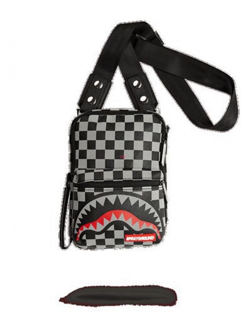 Black / White Sprayground Reflective Sharks In Paris Crossbody Bags | 96215-BAWE