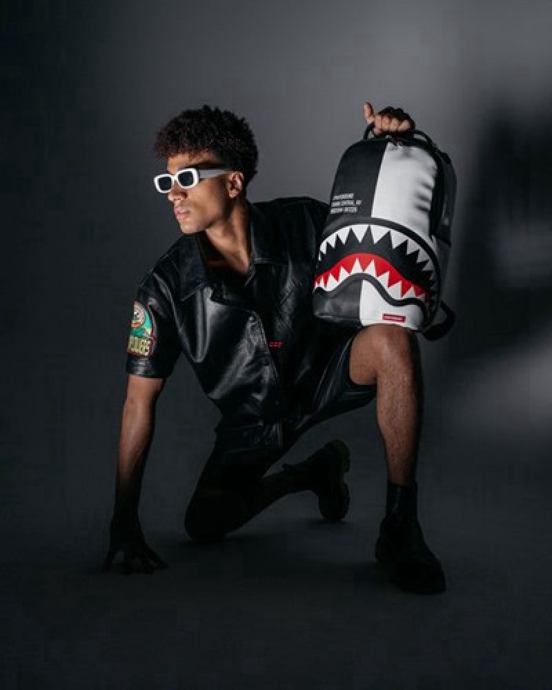 Black / White Sprayground Shark Central (Dlxv) Backpacks | 49513-DWSG