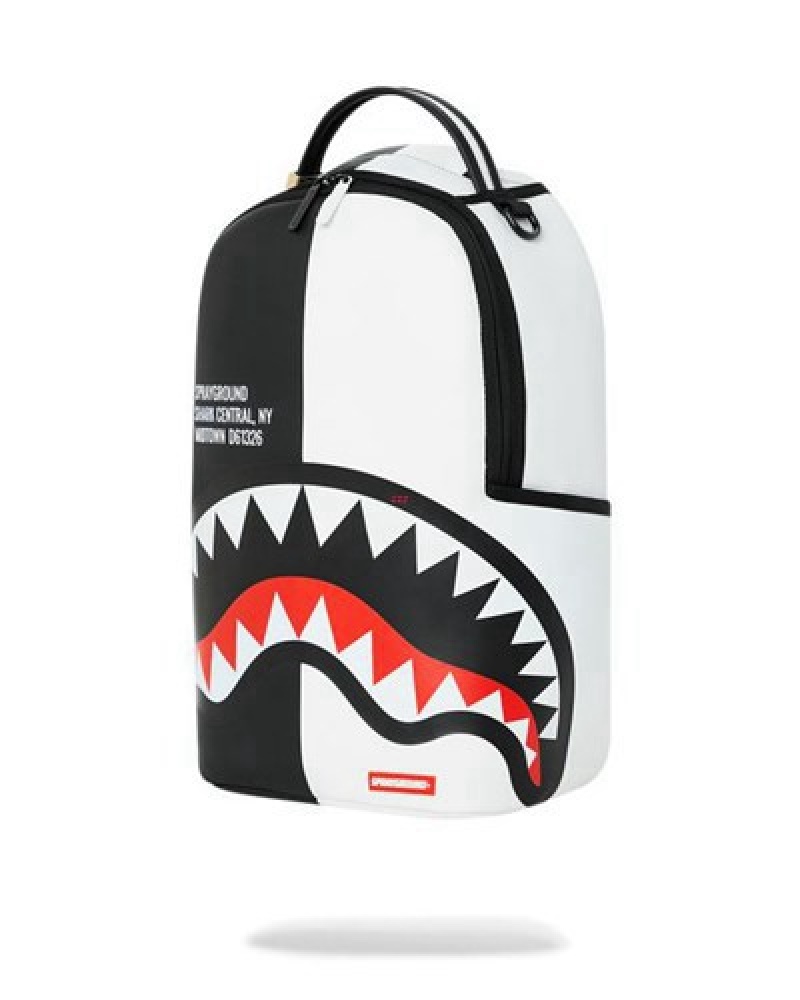 Black / White Sprayground Shark Central (Dlxv) Backpacks | 49513-DWSG