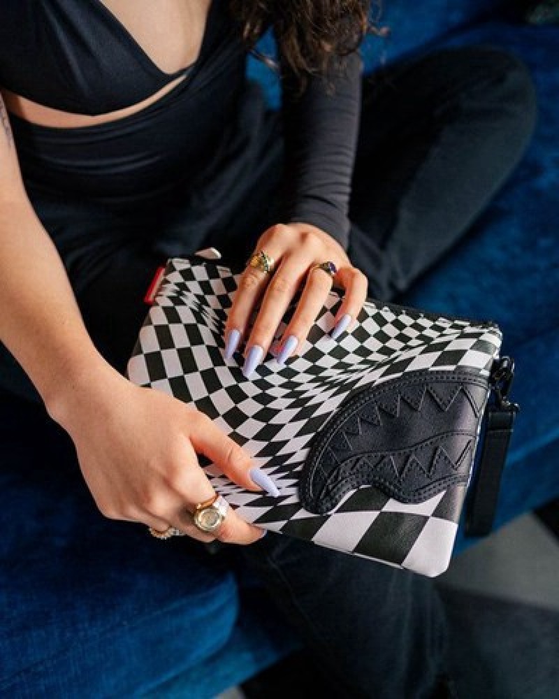 Black / White Sprayground Trippy Check Crossover Clutch Bag | 25139-NQWY