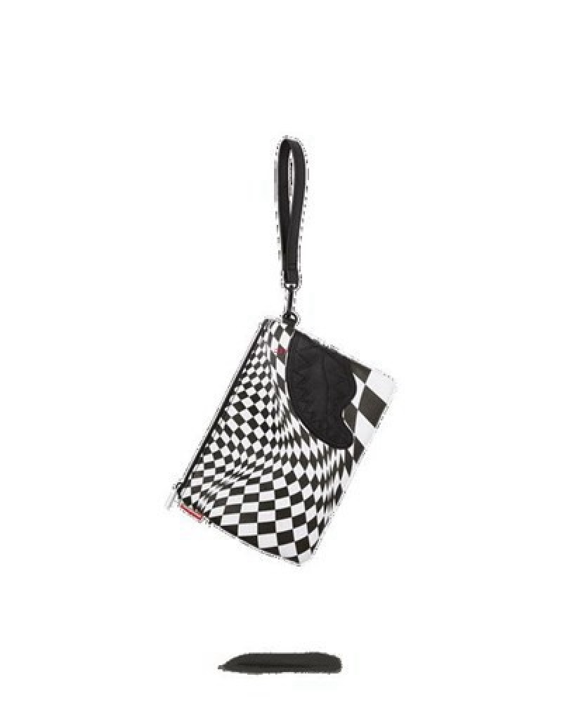 Black / White Sprayground Trippy Check Crossover Clutch Bag | 25139-NQWY