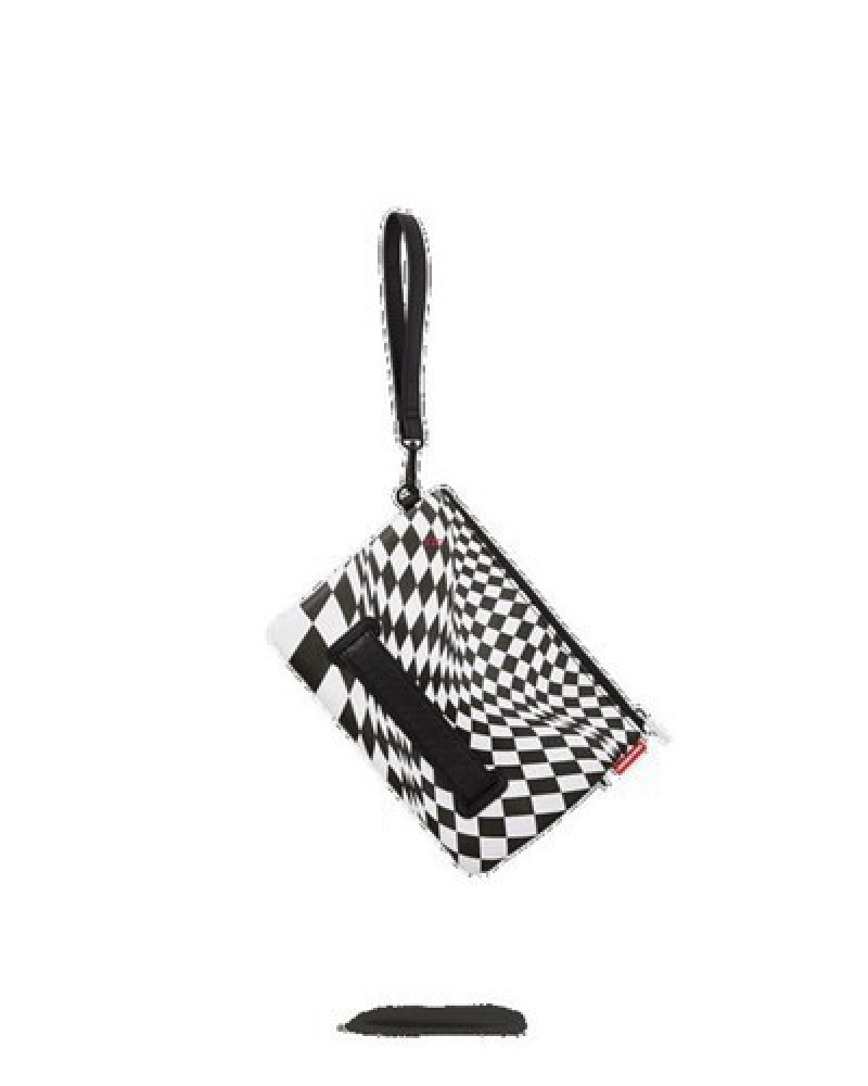 Black / White Sprayground Trippy Check Crossover Clutch Bag | 25139-NQWY