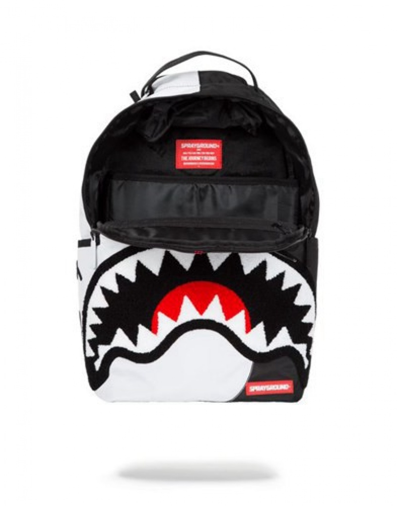 Black / White Sprayground Yin Yang Shark Backpacks | 57968-TDOL