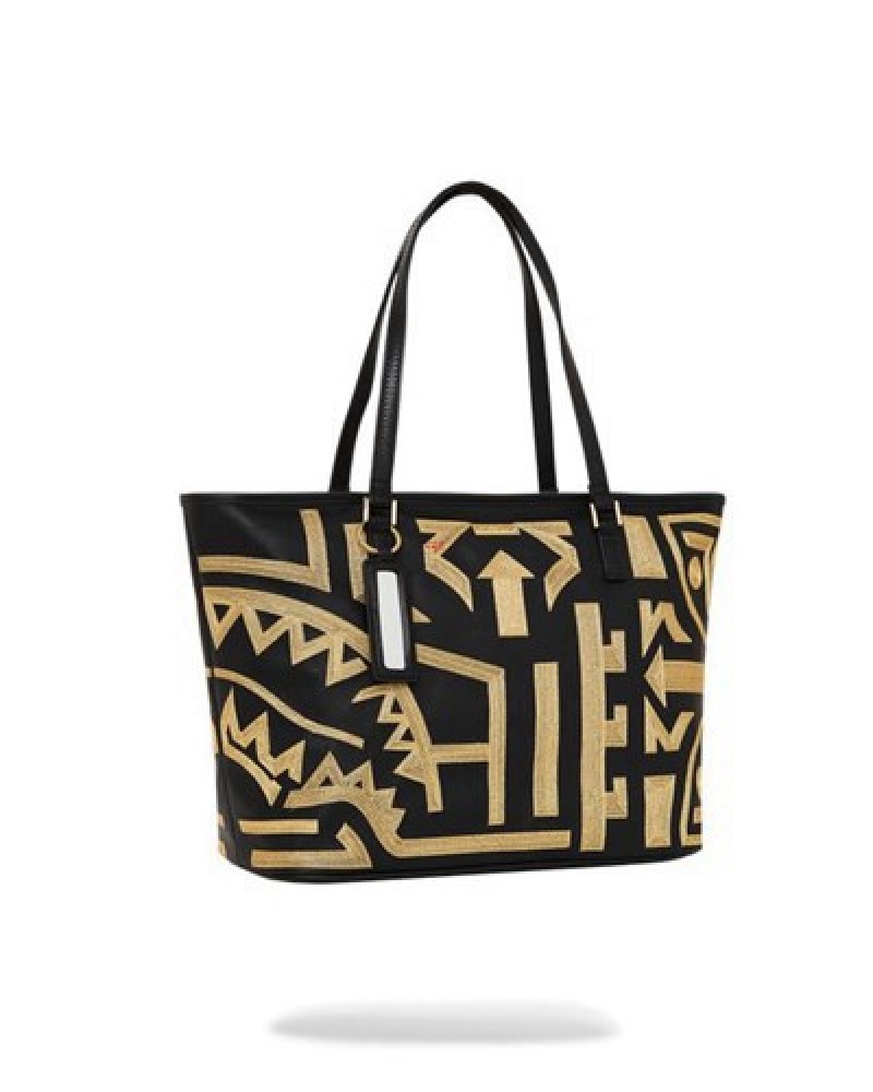 Black / Yellow Sprayground A.I.8 African Intelligence Path To The Future Ii Tote Bags | 74962-QOCK