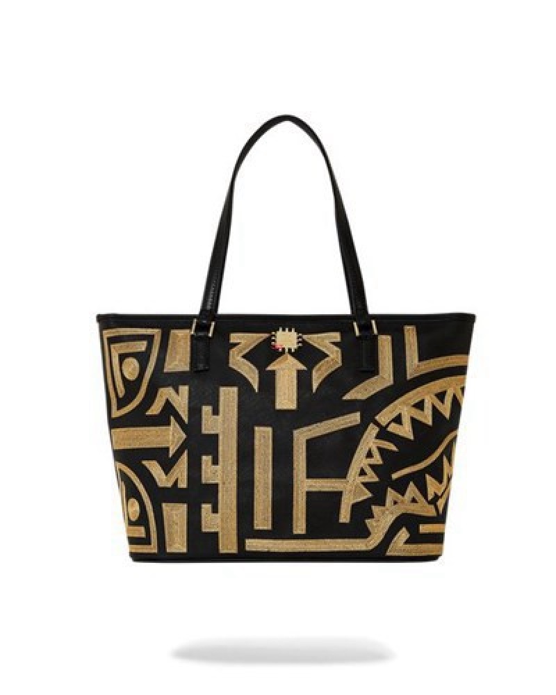 Black / Yellow Sprayground A.I.8 African Intelligence Path To The Future Ii Tote Bags | 74962-QOCK