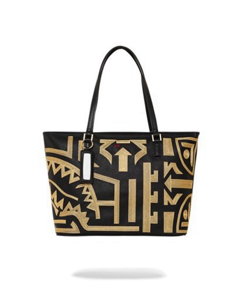 Black / Yellow Sprayground A.I.8 African Intelligence Path To The Future Ii Tote Bags | 74962-QOCK