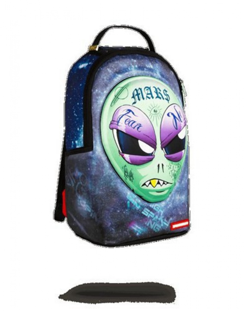 Blue Sprayground 3d Lenticular Alien Head Backpacks | 86571-OCRS