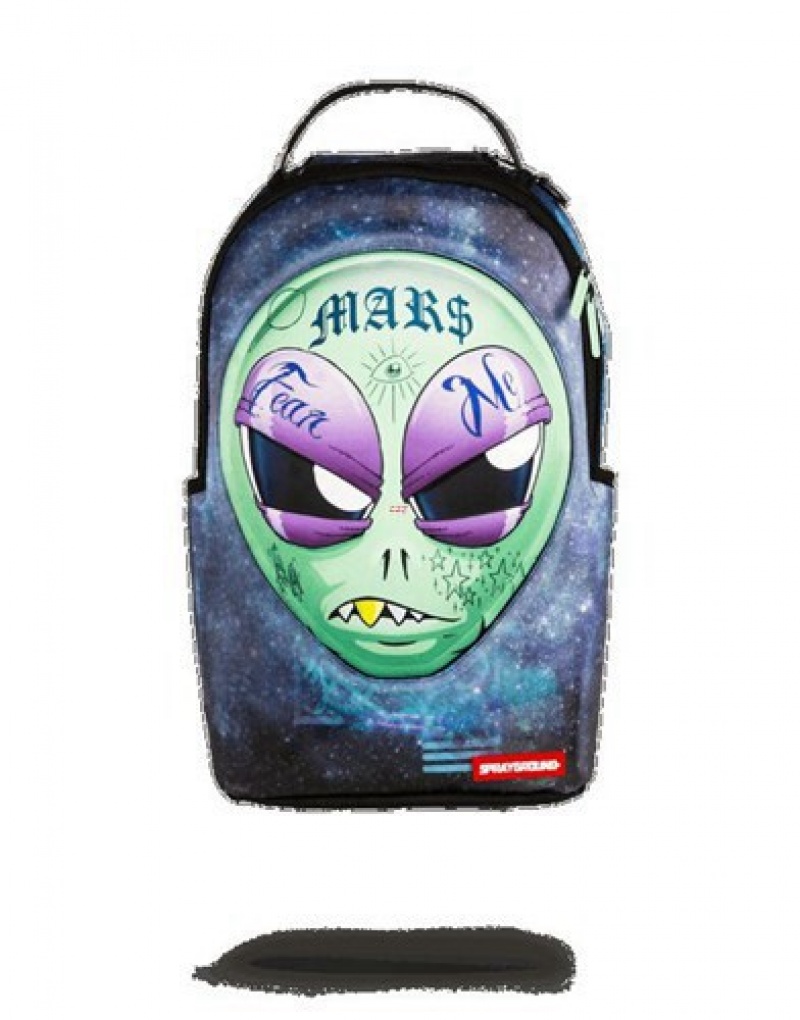 Blue Sprayground 3d Lenticular Alien Head Backpacks | 86571-OCRS