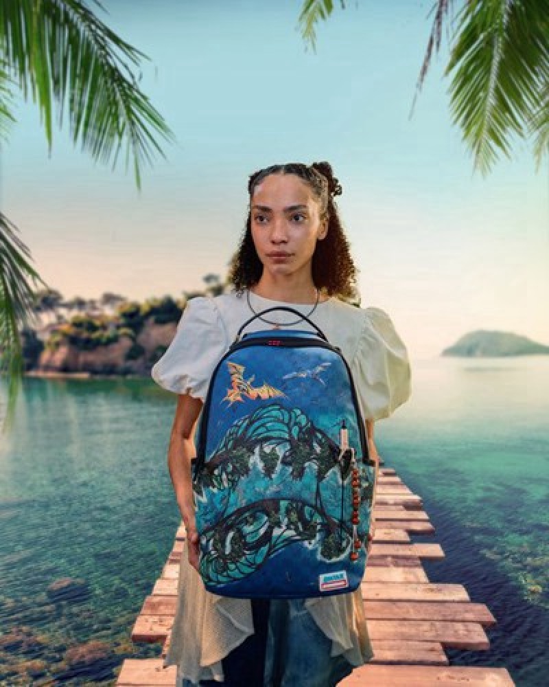 Blue Sprayground Avatar Shark Island Lagoon Sea Backpacks | 37408-HMEC