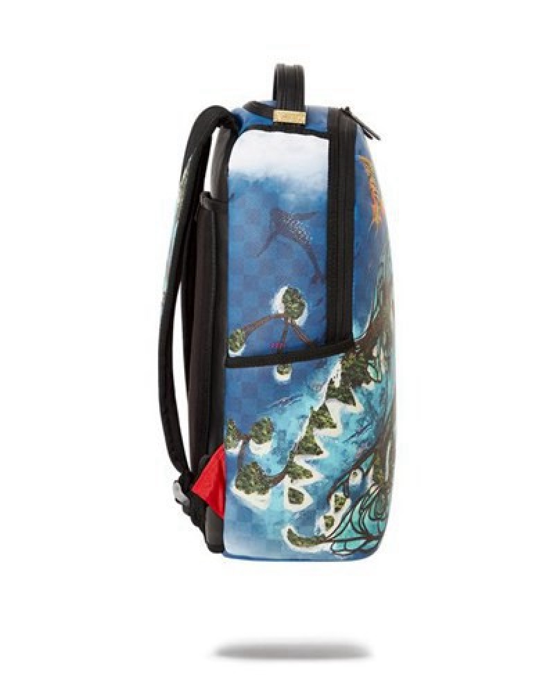 Blue Sprayground Avatar Shark Island Lagoon Sea Backpacks | 37408-HMEC