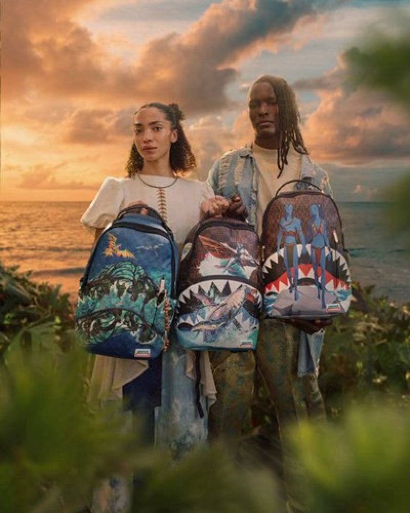 Blue Sprayground Avatar Shark Island Lagoon Sea Backpacks | 37408-HMEC