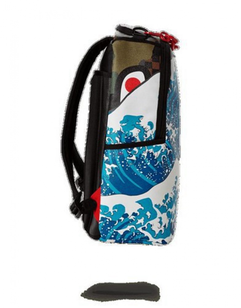 Blue Sprayground Camokawa Wave Shark Backpacks | 08136-ESKZ