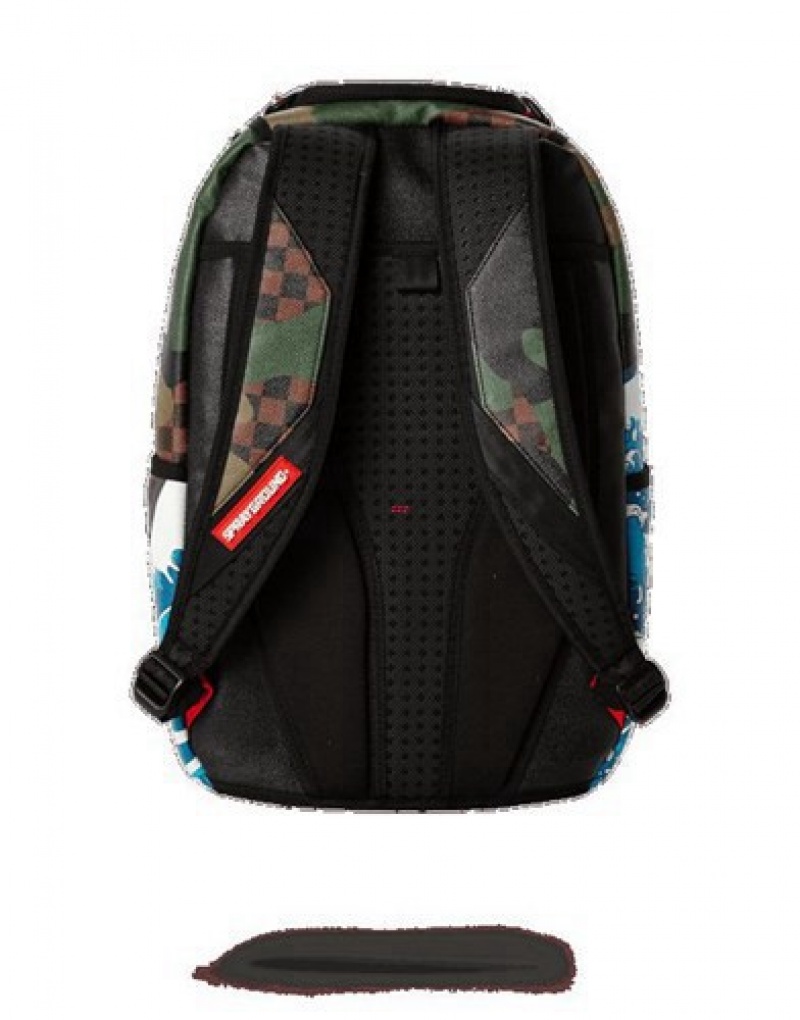 Blue Sprayground Camokawa Wave Shark Backpacks | 08136-ESKZ