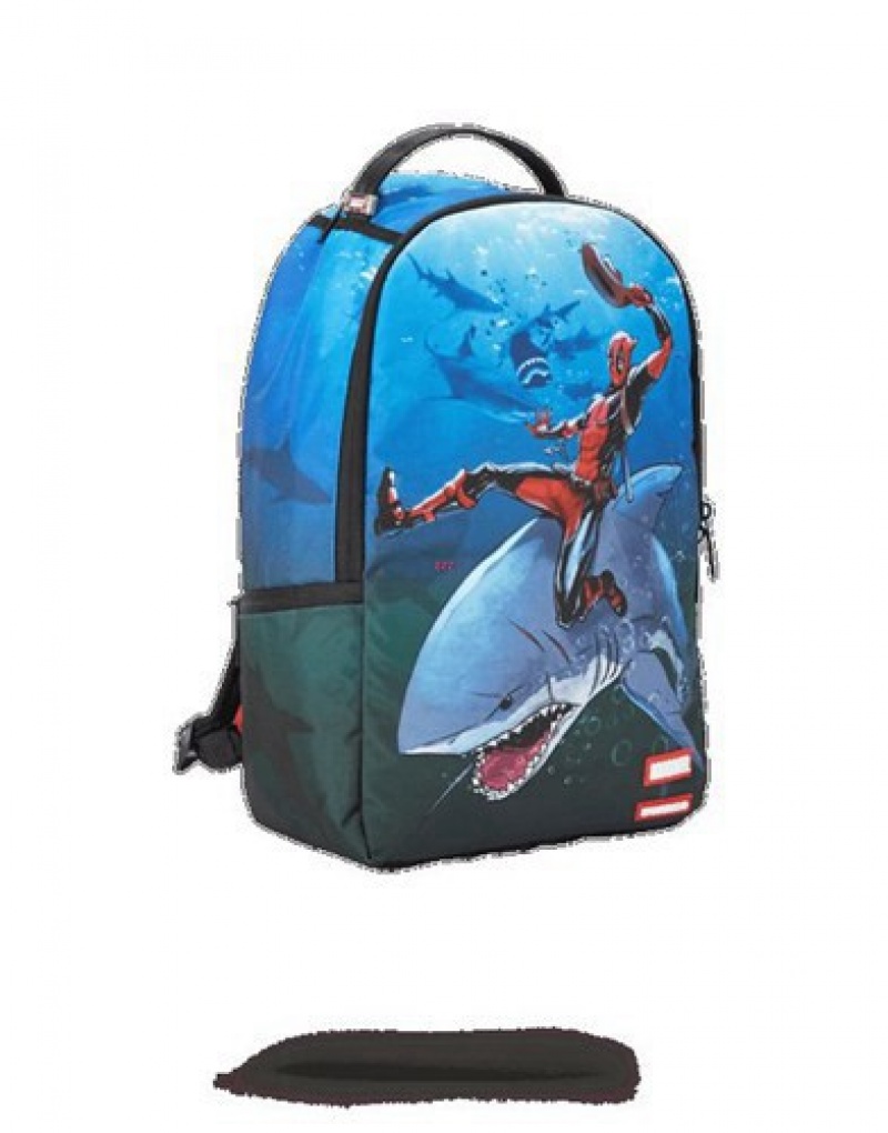 Blue Sprayground Deadpool Attack Shark Backpacks | 96137-PONR