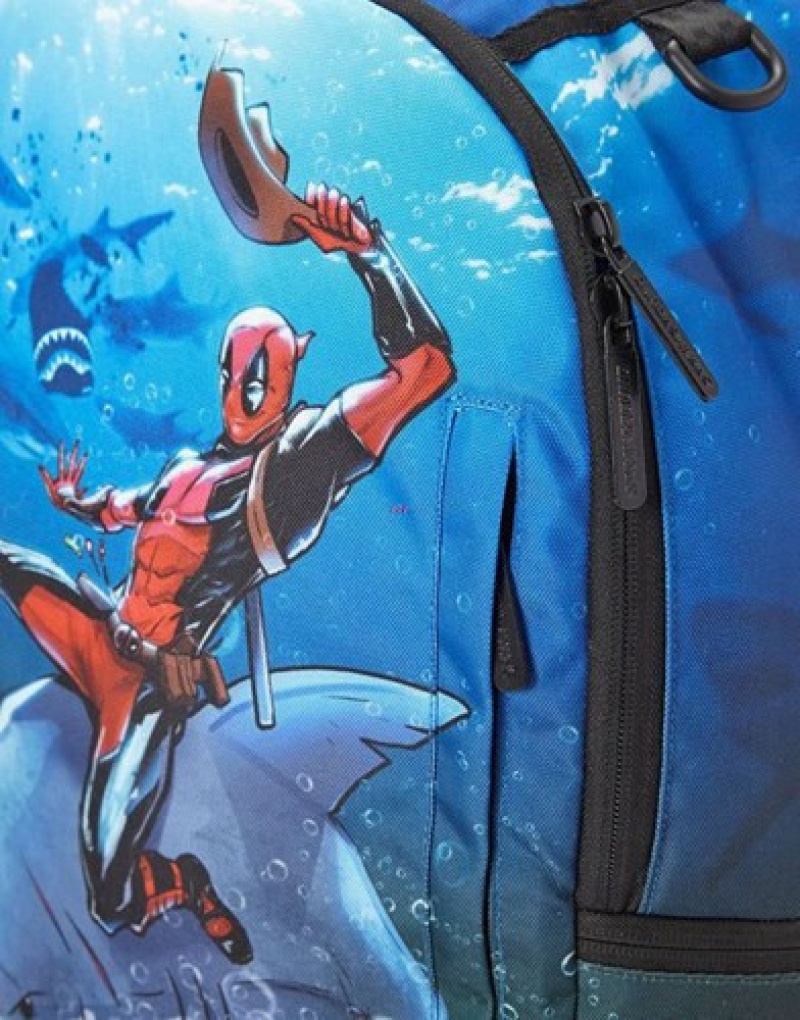 Blue Sprayground Deadpool Attack Shark Backpacks | 96137-PONR