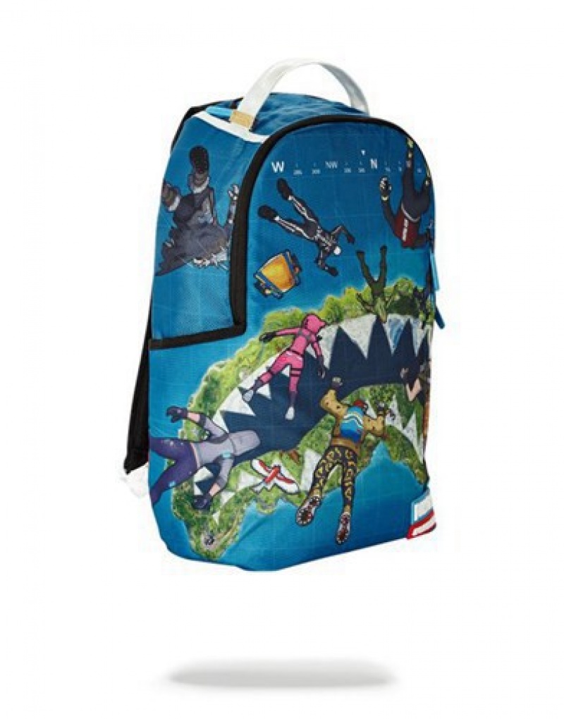 Blue Sprayground Fortnite Island Backpacks | 29374-NLJF