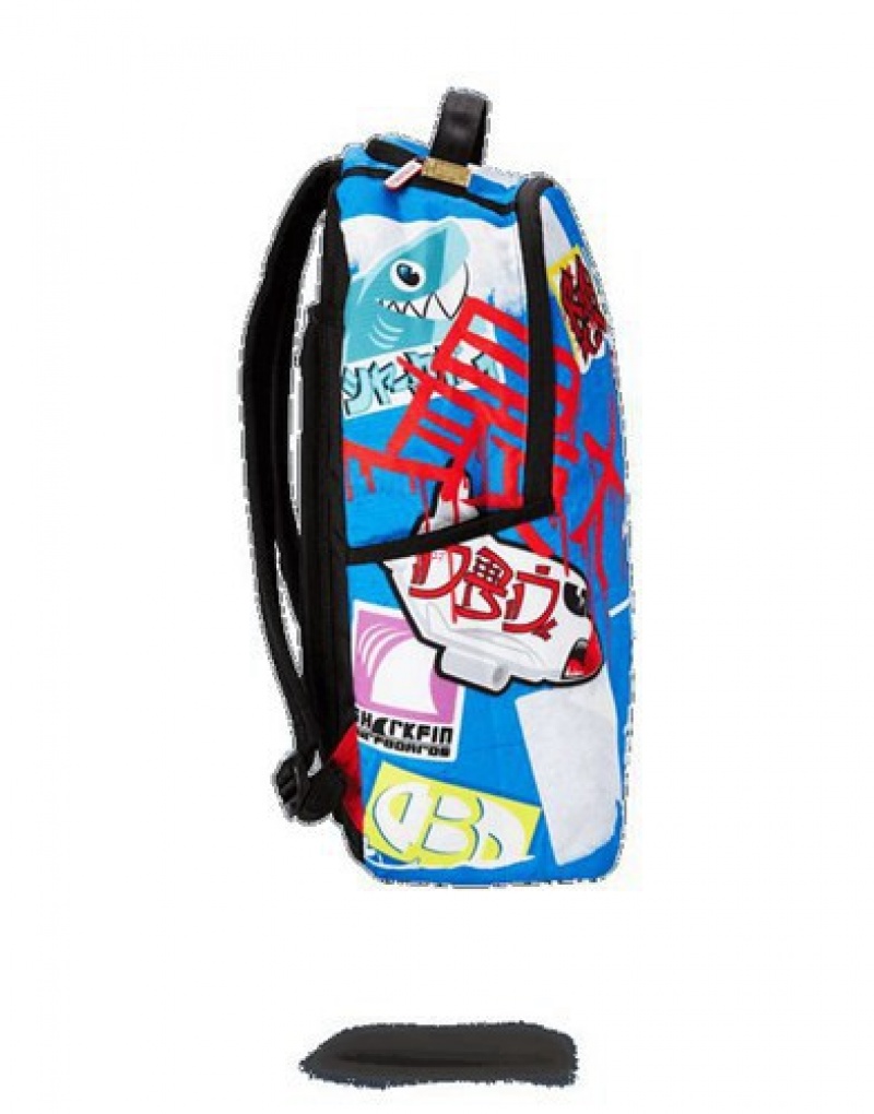 Blue Sprayground Japanese Street Sign Backpacks | 73846-LXEK