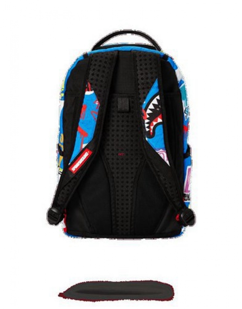 Blue Sprayground Japanese Street Sign Backpacks | 73846-LXEK