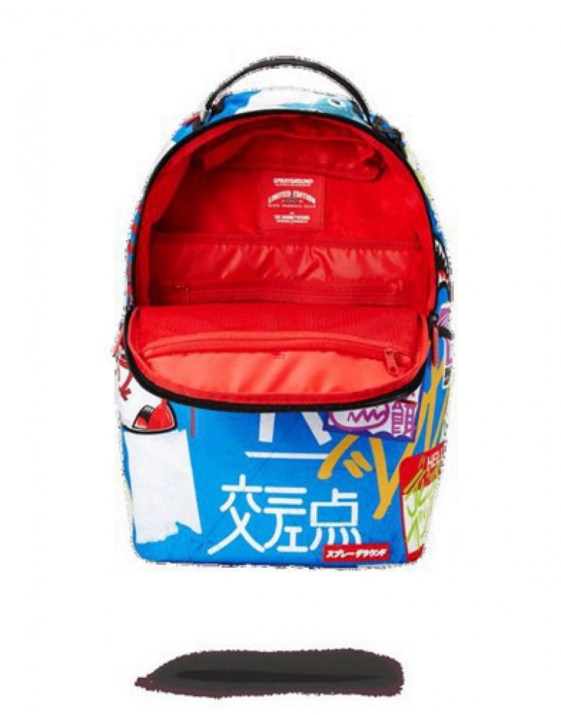 Blue Sprayground Japanese Street Sign Backpacks | 73846-LXEK